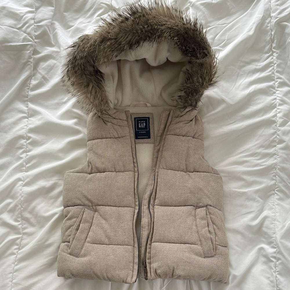 GAP Girls Hooded Vest with Faux Fur Trim